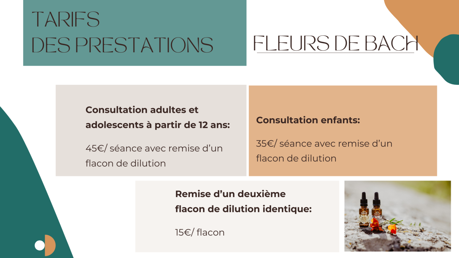 Tarifs fleurs de Bach, tarifs consultations, dilution fleurs de Bach