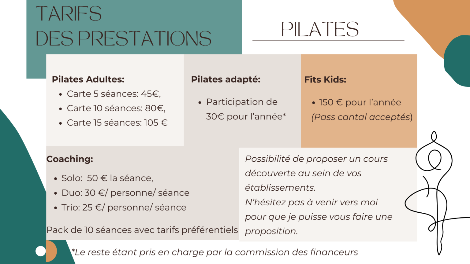 Tarif pilates, cours collectifs, coaching